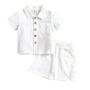 CZHQWE Summer Toddler Boy Clothes Toddler Boy Outfits Baby Boys Clothes Set Toddler Infant Boys Button-Down Shirt Tops + Cotton Shorts 2Pcs White 18-24 Months